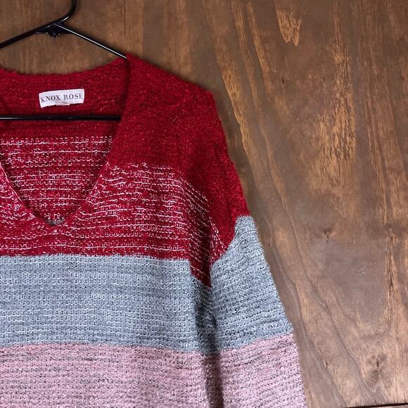 Knox Rose Womens Sweater Multicolor Striped V Neck Long Sleeve Acrylic Blend XL - Picture 5 of 12
